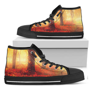 Sunshine Autumn Tree Print Black High Top Shoes