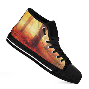 Sunshine Autumn Tree Print Black High Top Shoes