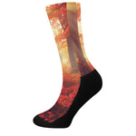 Sunshine Autumn Tree Print Crew Socks