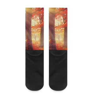 Sunshine Autumn Tree Print Crew Socks