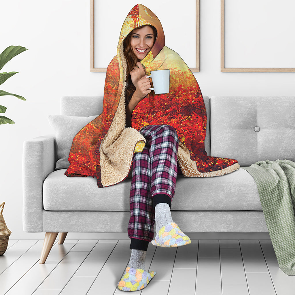 Sunshine Autumn Tree Print Hooded Blanket