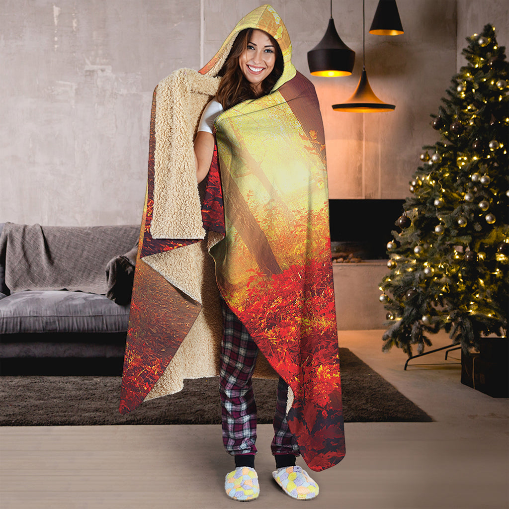 Sunshine Autumn Tree Print Hooded Blanket