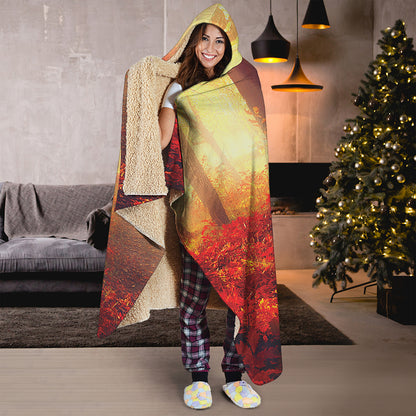 Sunshine Autumn Tree Print Hooded Blanket