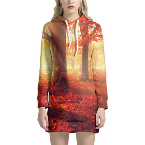 Sunshine Autumn Tree Print Hoodie Dress