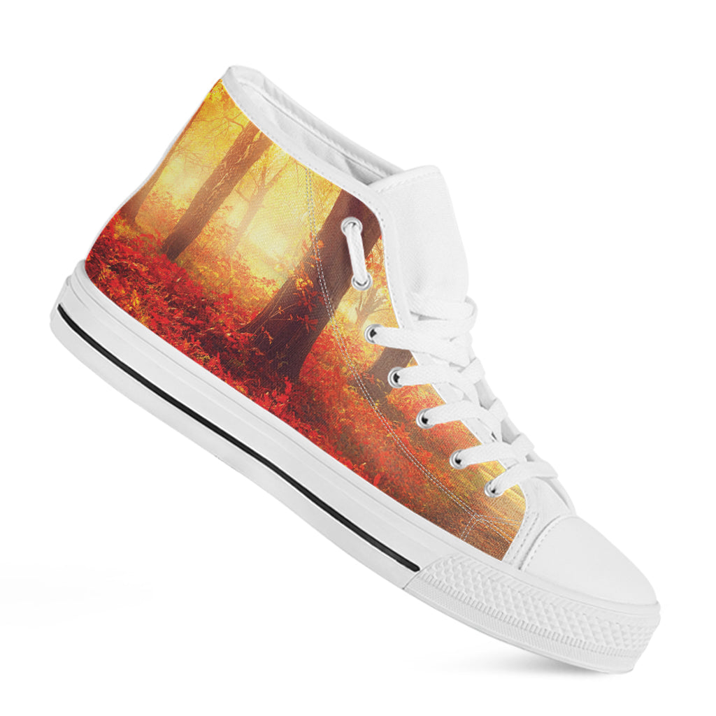 Sunshine Autumn Tree Print White High Top Shoes