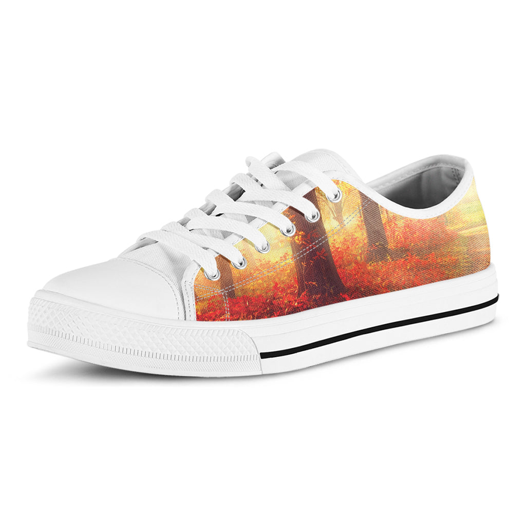 Sunshine Autumn Tree Print White Low Top Shoes