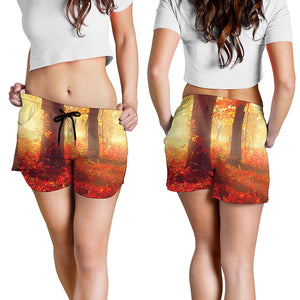 Sunshine Autumn Tree Print Women's Shorts