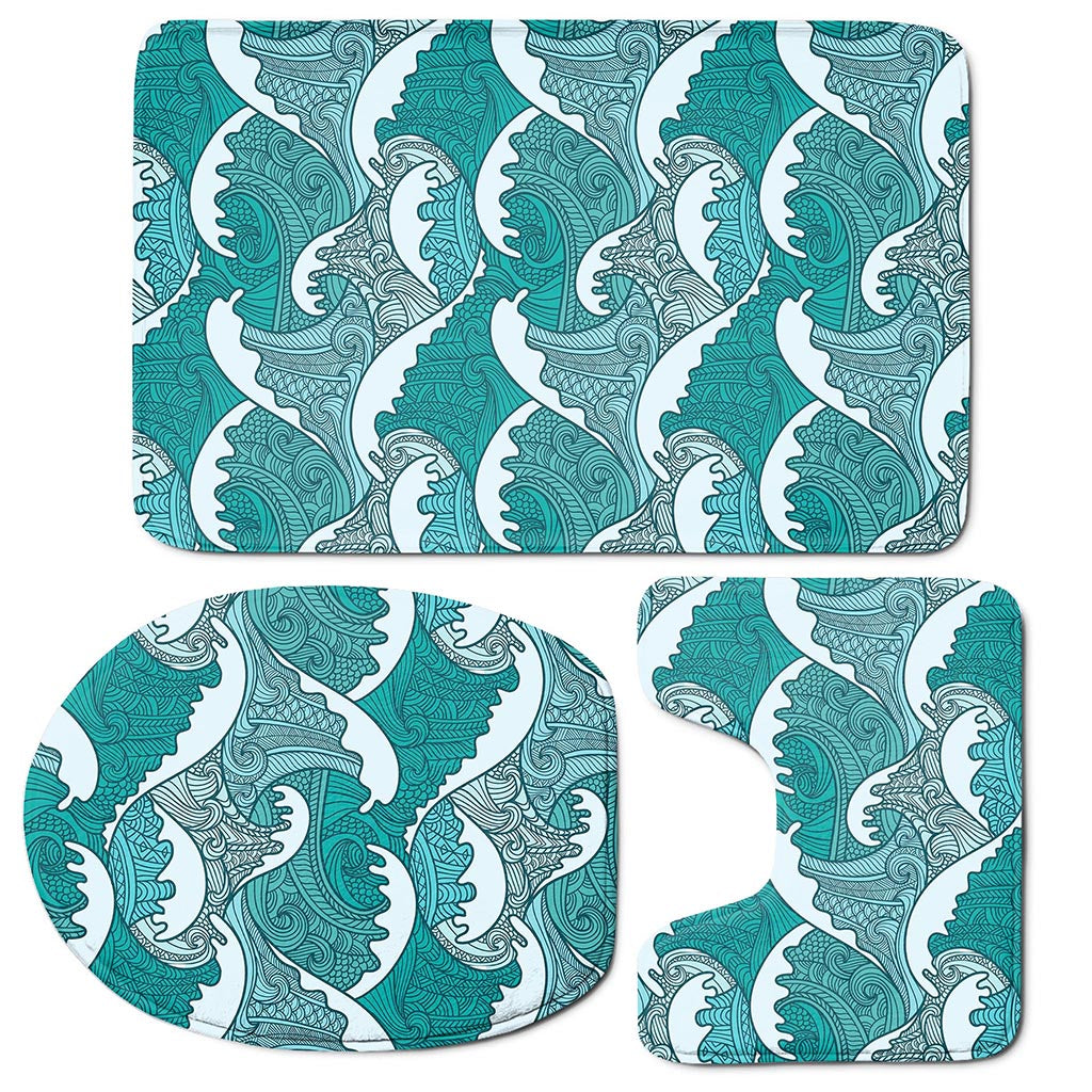 Surfing Wave Pattern Print 3 Piece Bath Mat Set