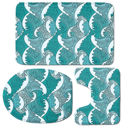 Surfing Wave Pattern Print 3 Piece Bath Mat Set