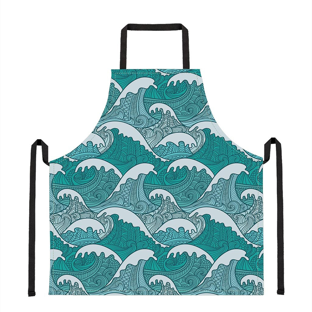 Surfing Wave Pattern Print Apron