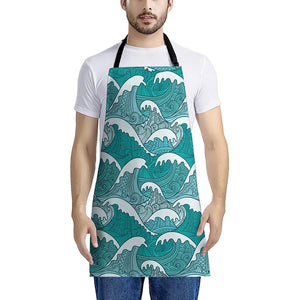 Surfing Wave Pattern Print Apron