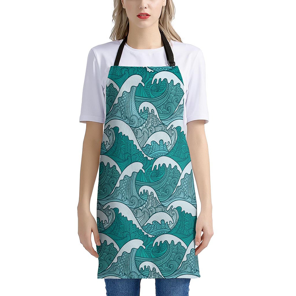 Surfing Wave Pattern Print Apron