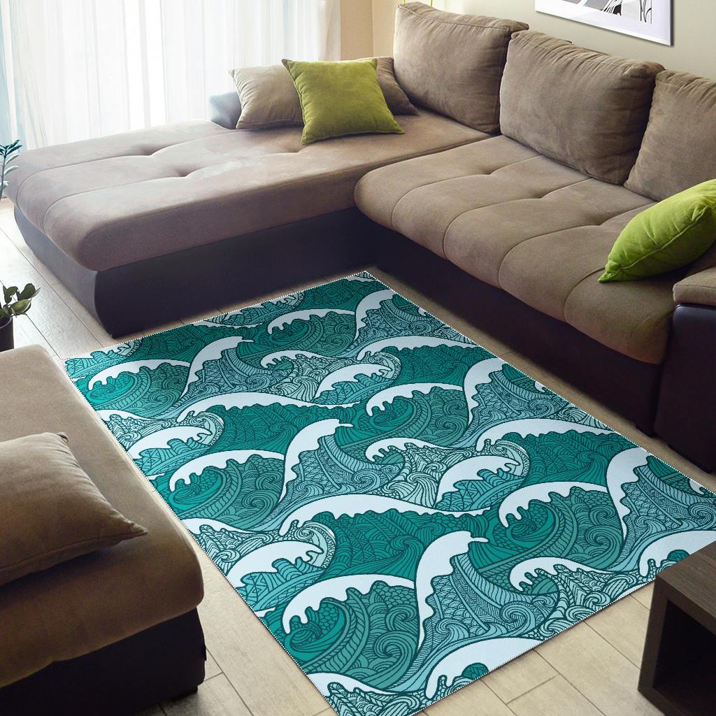 Surfing Wave Pattern Print Area Rug GearFrost