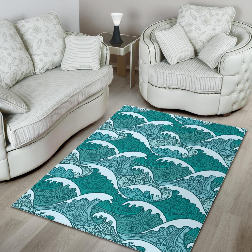 Surfing Wave Pattern Print Area Rug GearFrost