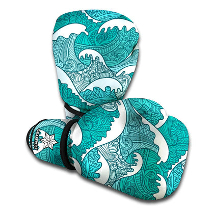 Surfing Wave Pattern Print Boxing Gloves