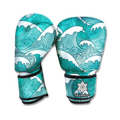 Surfing Wave Pattern Print Boxing Gloves