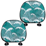 Surfing Wave Pattern Print Car Headrest Covers