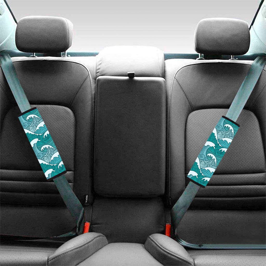 Surfing Wave Pattern Print Car Seat Belt Covers