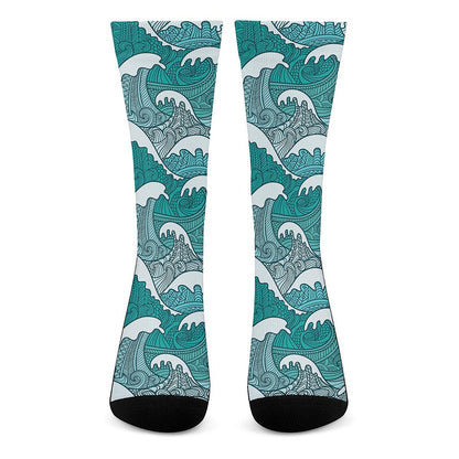 Surfing Wave Pattern Print Crew Socks