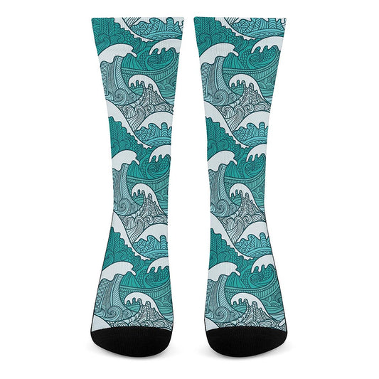 Surfing Wave Pattern Print Crew Socks