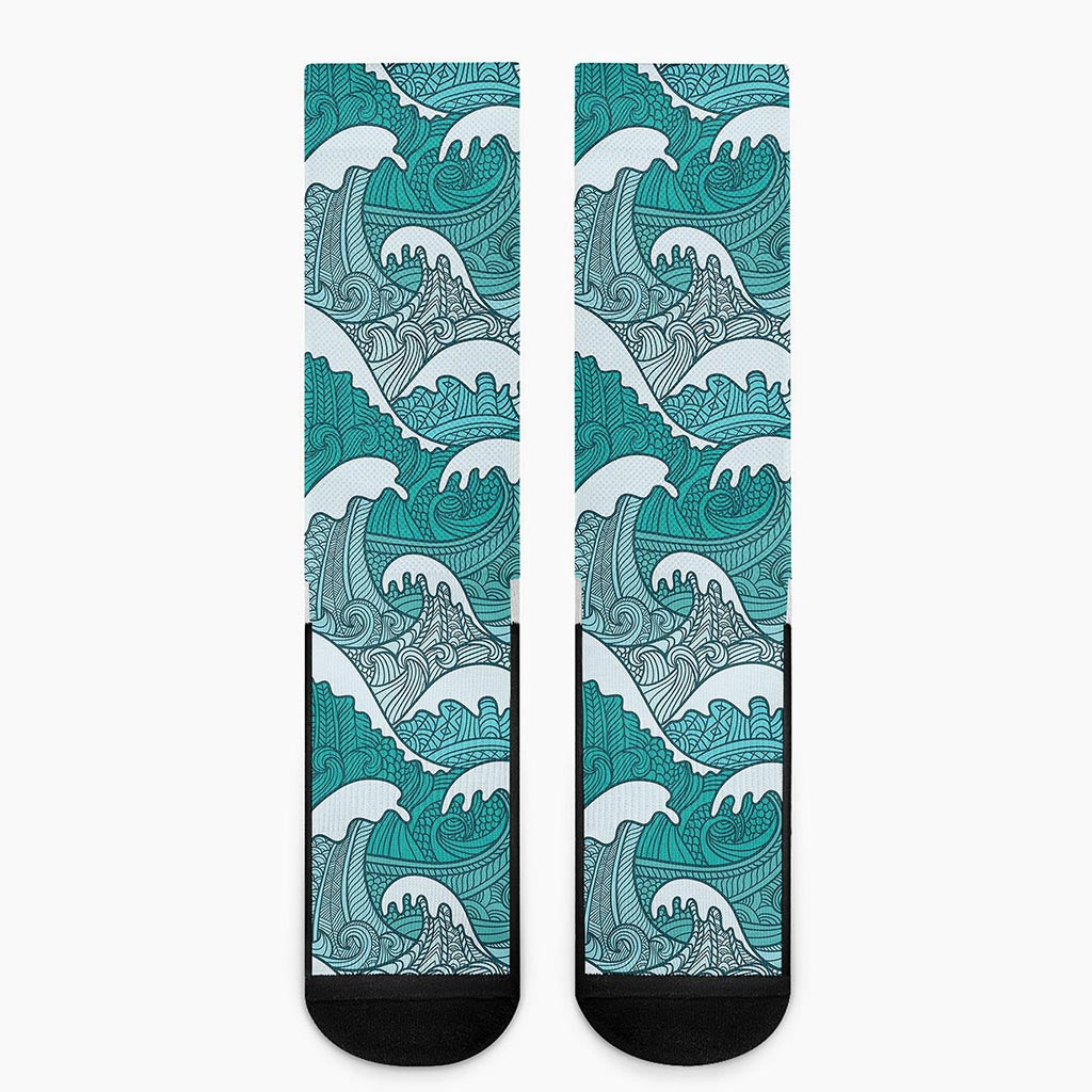 Surfing Wave Pattern Print Crew Socks