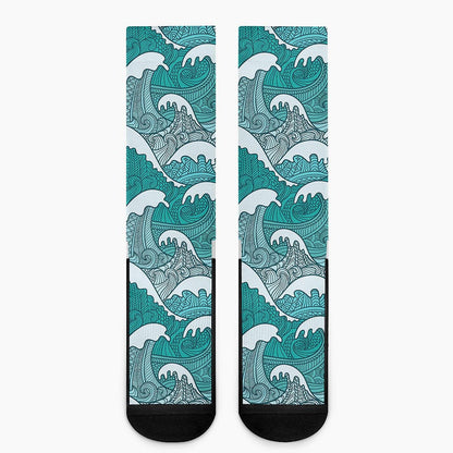 Surfing Wave Pattern Print Crew Socks