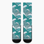 Surfing Wave Pattern Print Crew Socks