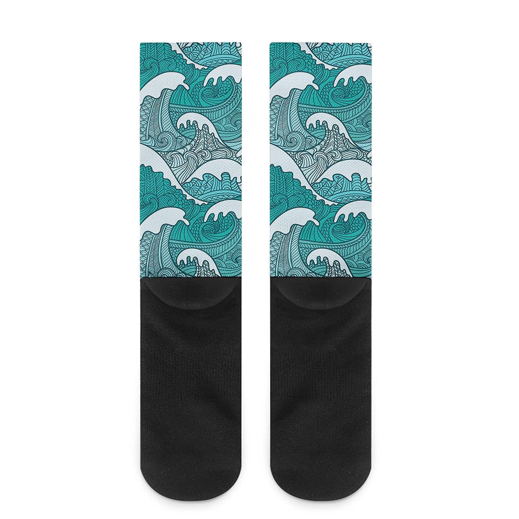 Surfing Wave Pattern Print Crew Socks