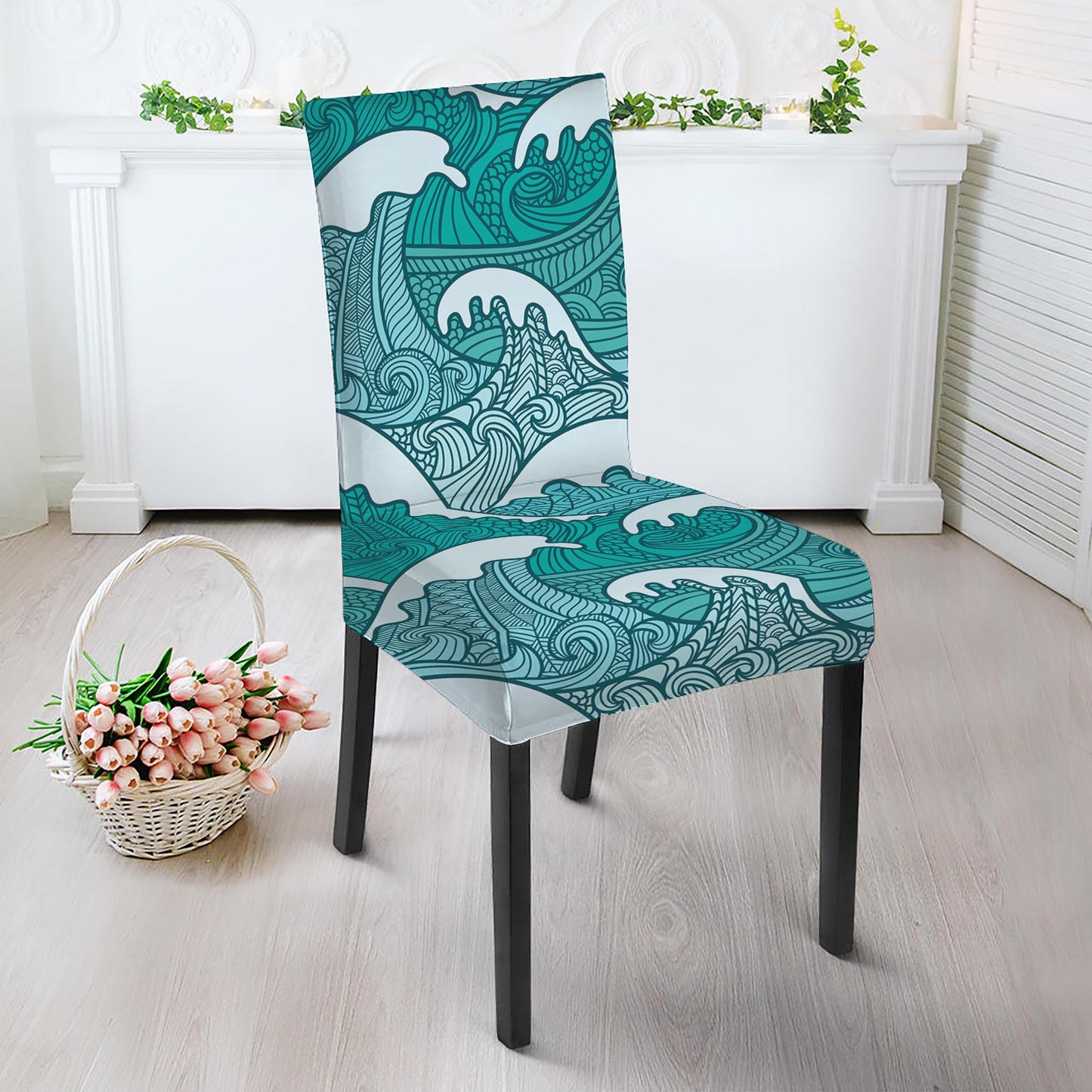 Surfing Wave Pattern Print Dining Chair Slipcover