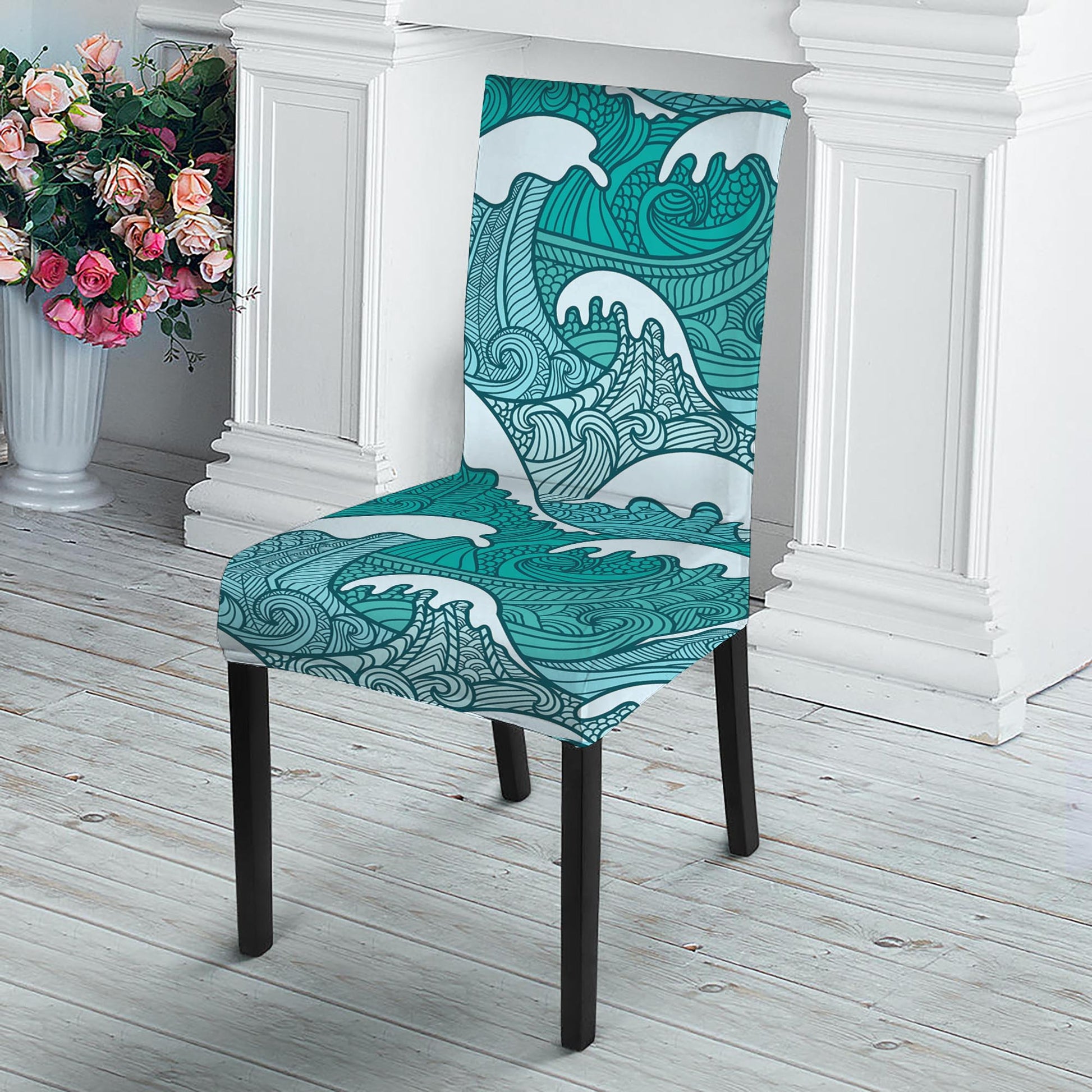 Surfing Wave Pattern Print Dining Chair Slipcover
