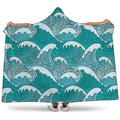Surfing Wave Pattern Print Hooded Blanket