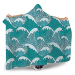 Surfing Wave Pattern Print Hooded Blanket