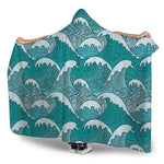 Surfing Wave Pattern Print Hooded Blanket