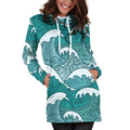 Surfing Wave Pattern Print Pullover Hoodie Dress