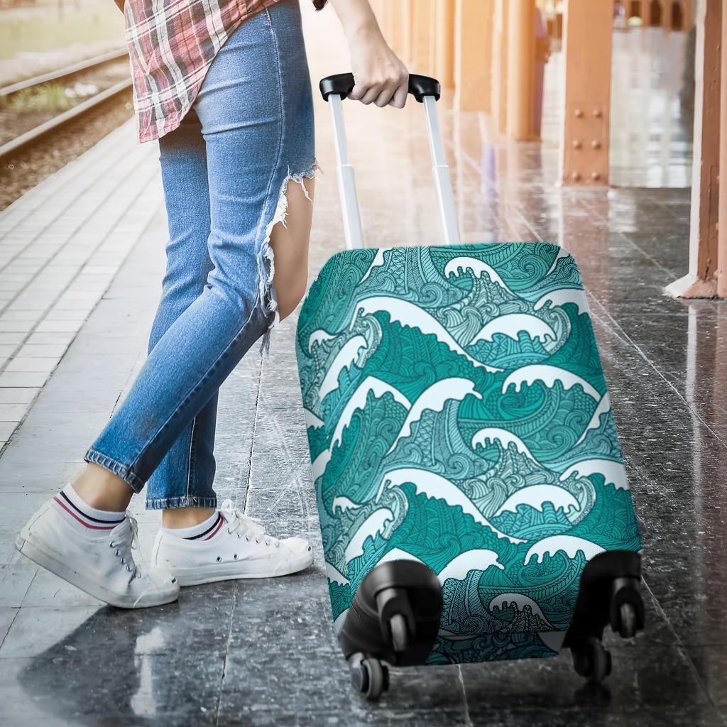 Surfing Wave Pattern Print Luggage Cover GearFrost