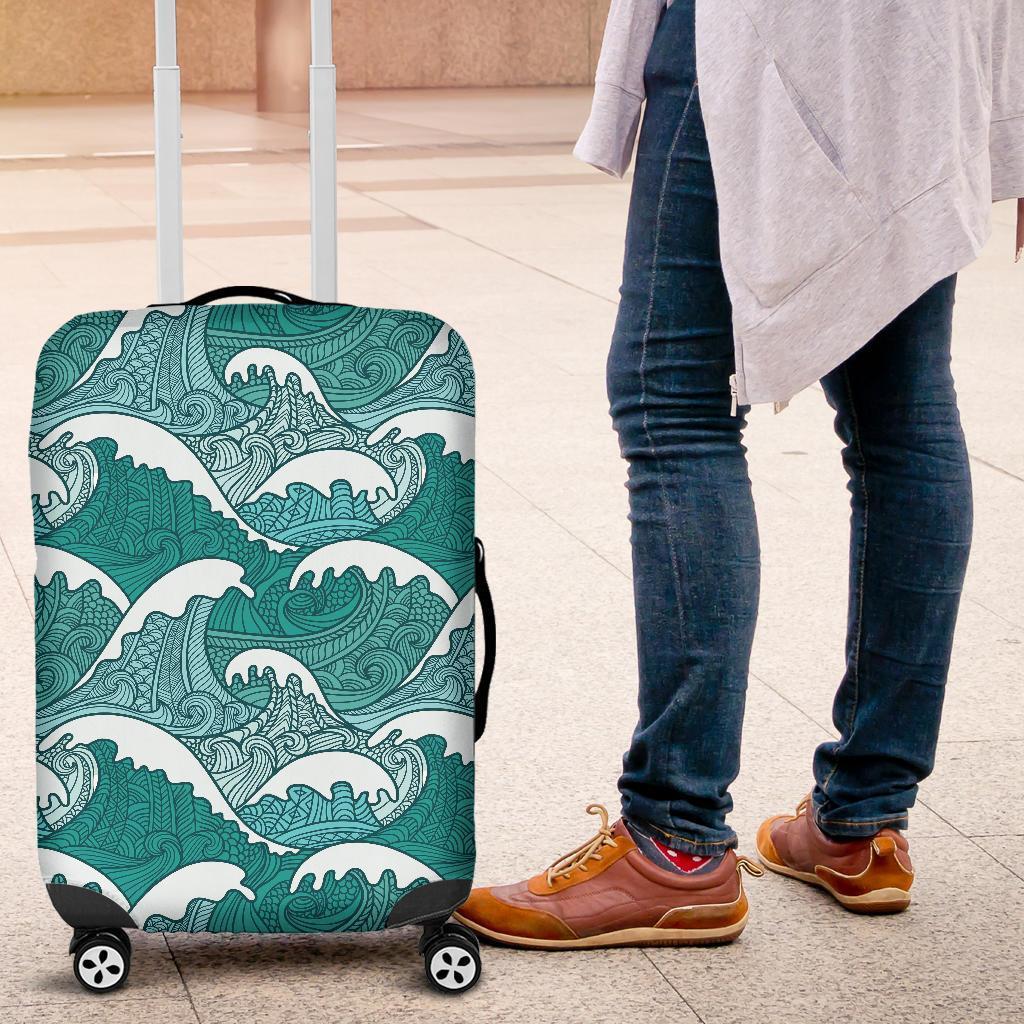 Surfing Wave Pattern Print Luggage Cover GearFrost