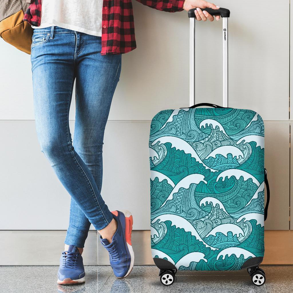 Surfing Wave Pattern Print Luggage Cover GearFrost