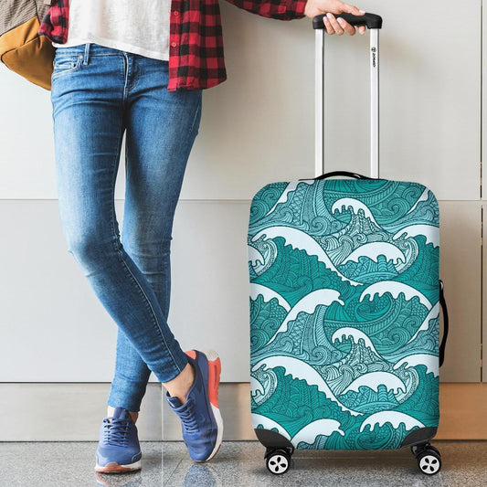 Surfing Wave Pattern Print Luggage Cover GearFrost