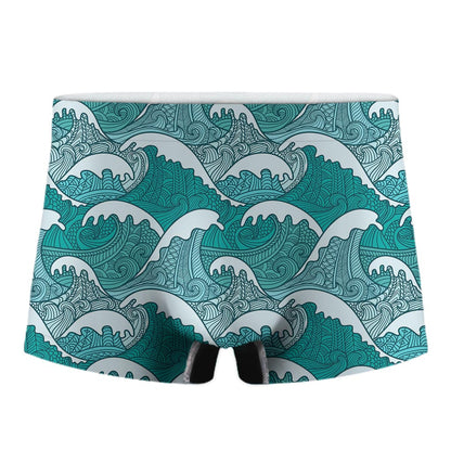 Surfing Wave Pattern Print Men's Boxer Briefs