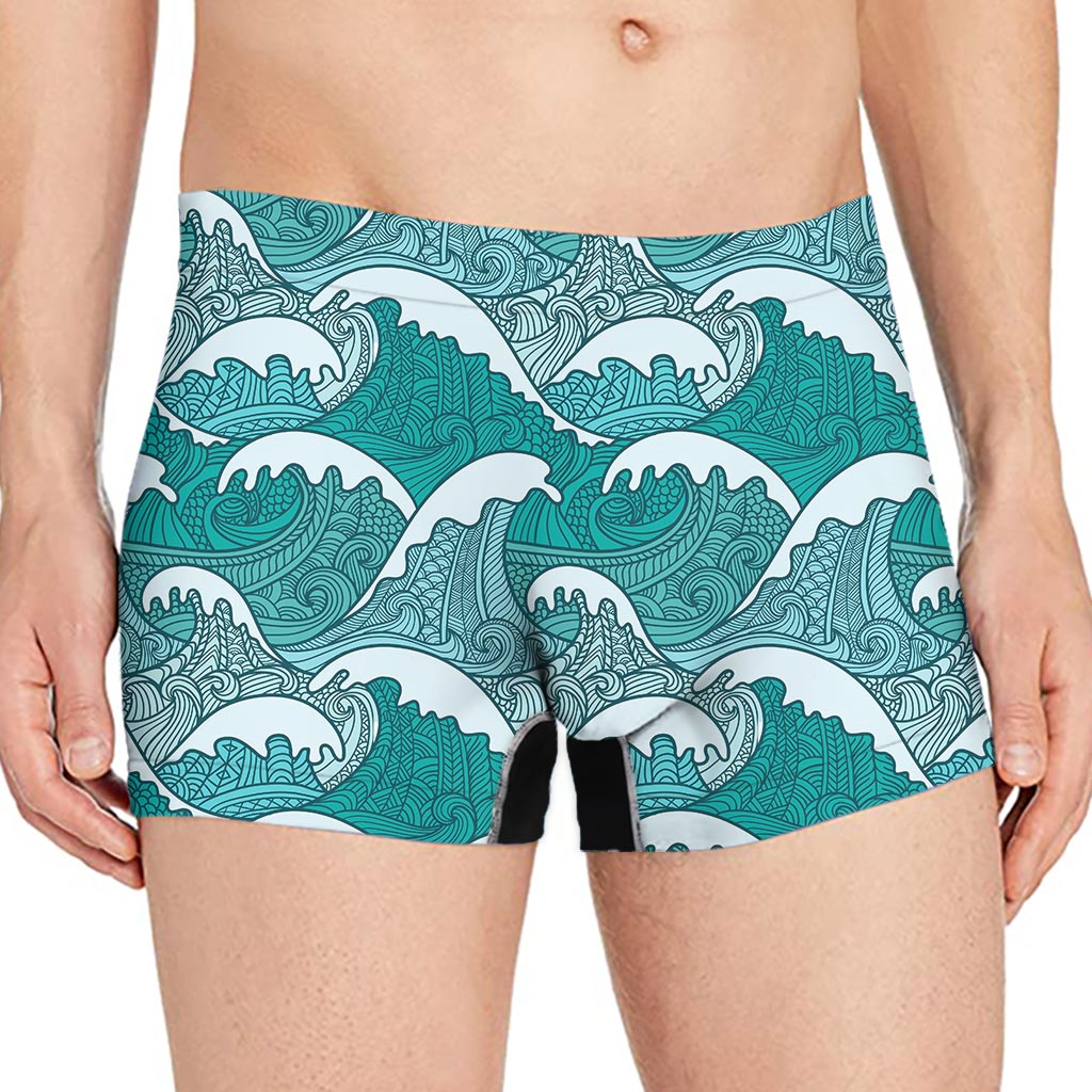 Surfing Wave Pattern Print Men's Boxer Briefs