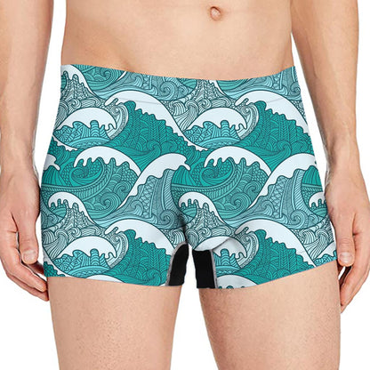 Surfing Wave Pattern Print Men's Boxer Briefs