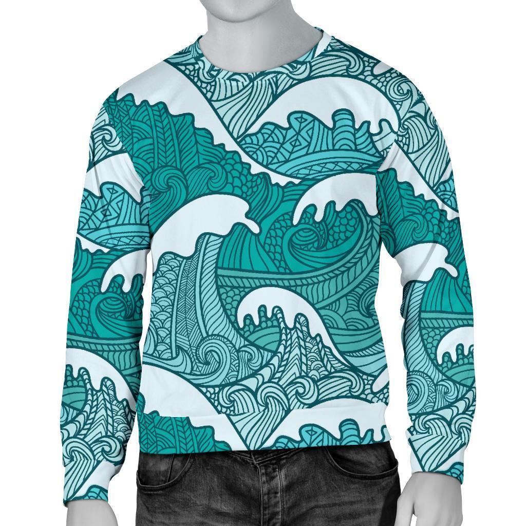 Surfing Wave Pattern Print Men's Crewneck Sweatshirt GearFrost