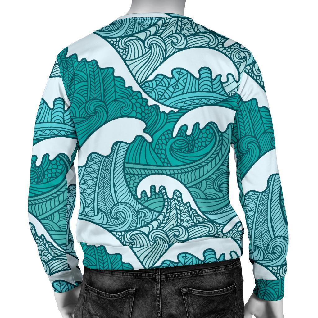 Surfing Wave Pattern Print Men's Crewneck Sweatshirt GearFrost