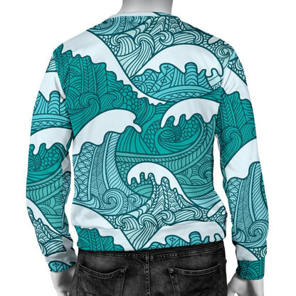 Surfing Wave Pattern Print Men's Crewneck Sweatshirt GearFrost