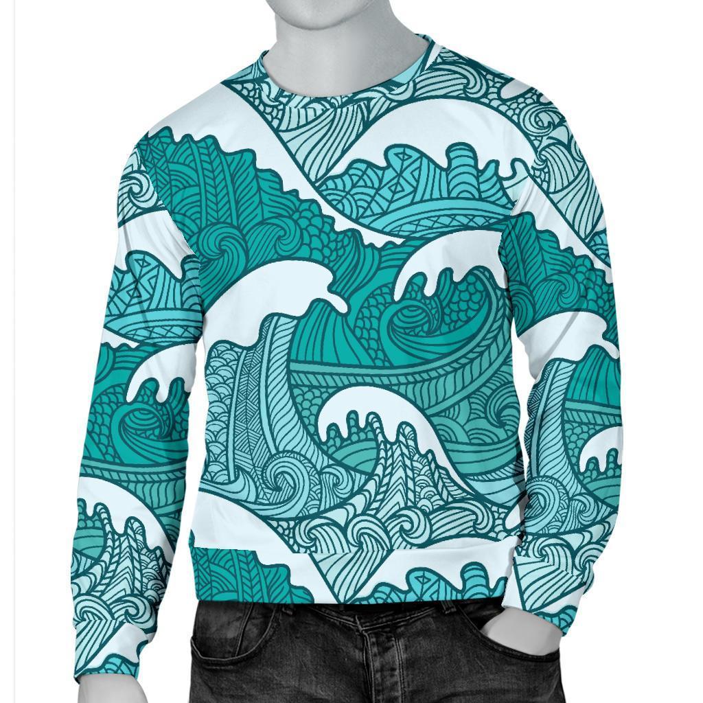 Surfing Wave Pattern Print Men's Crewneck Sweatshirt GearFrost