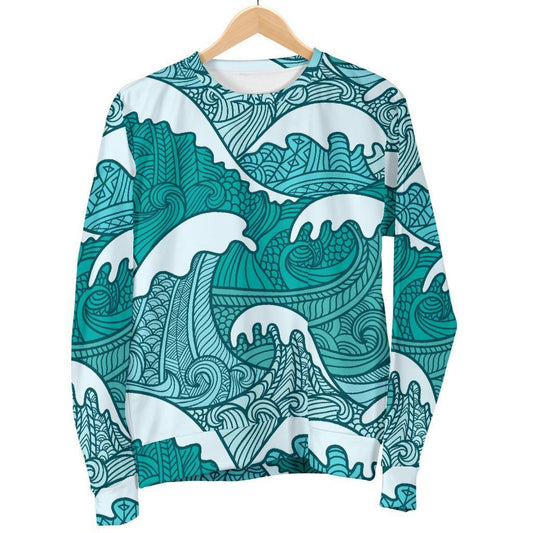 Surfing Wave Pattern Print Men's Crewneck Sweatshirt GearFrost