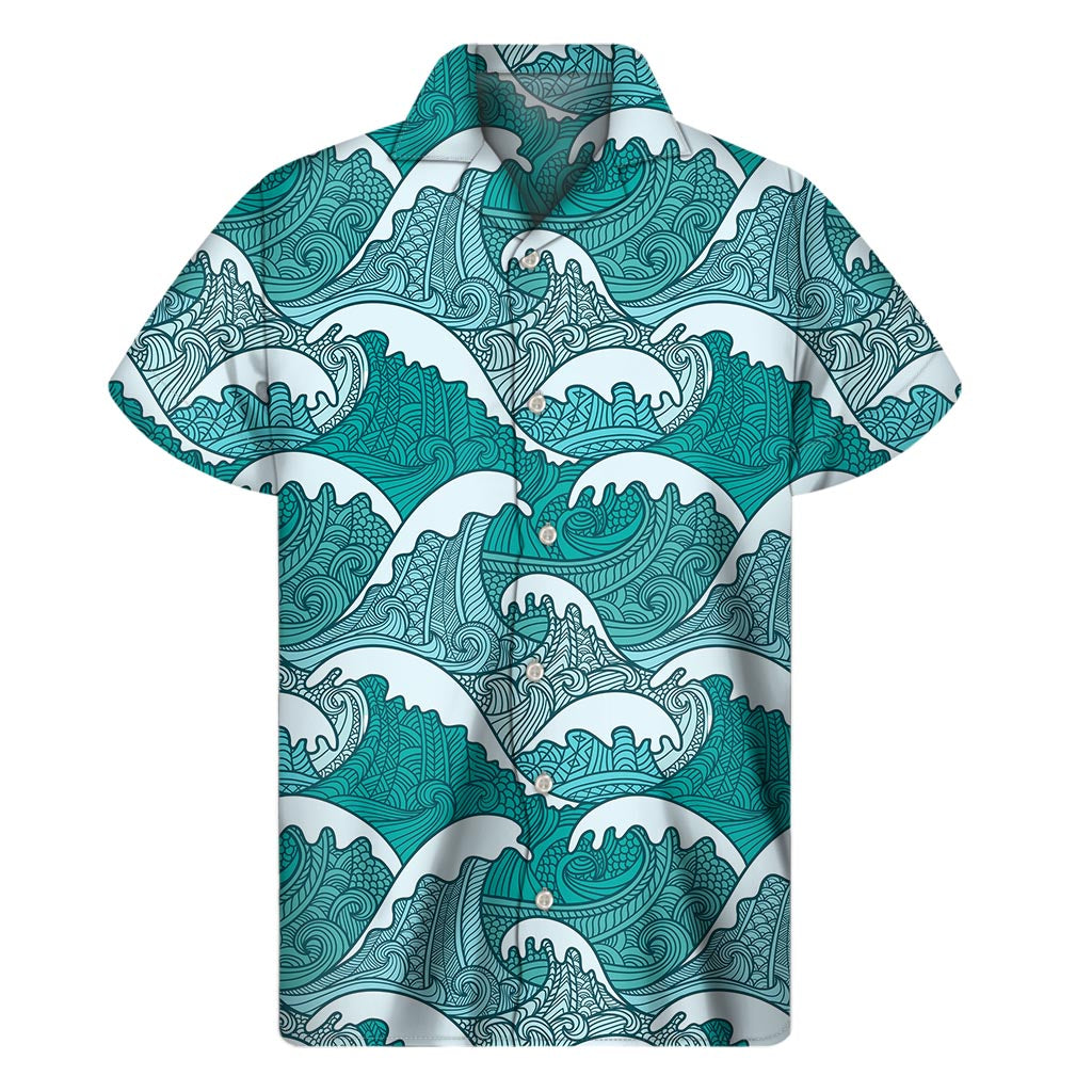 Surfing Wave Pattern Print Men's Short Sleeve Shirt