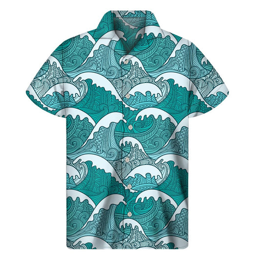 Surfing Wave Pattern Print Men's Short Sleeve Shirt