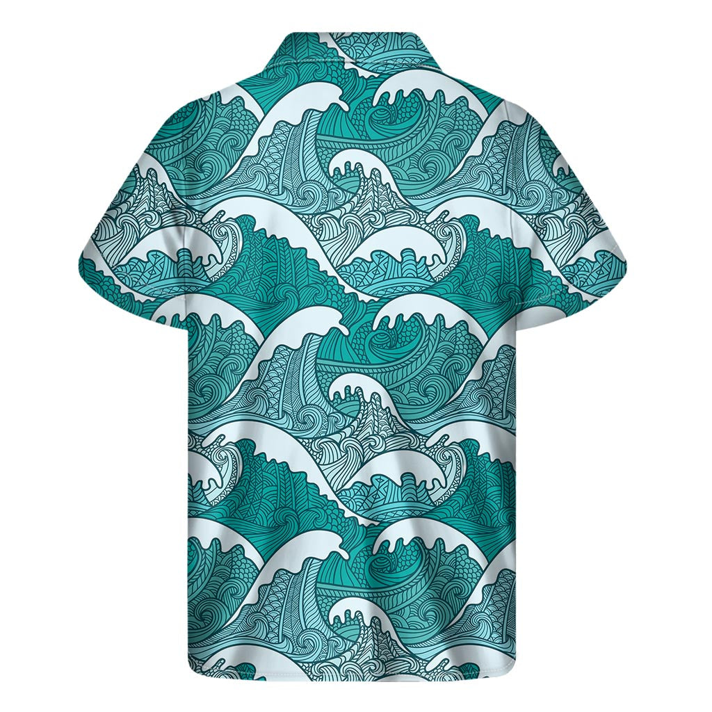 Surfing Wave Pattern Print Men's Short Sleeve Shirt