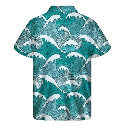 Surfing Wave Pattern Print Men's Short Sleeve Shirt